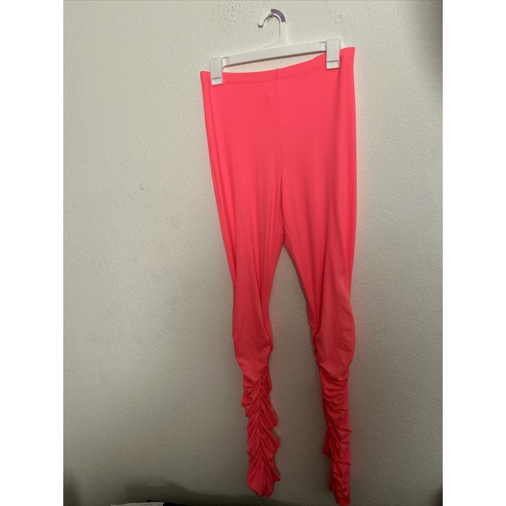 Women’s Stretch Leggings NWOT Large Pink And Fluorescent Green Lot Of 2